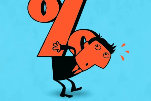 Cartoon man holding percentage sign