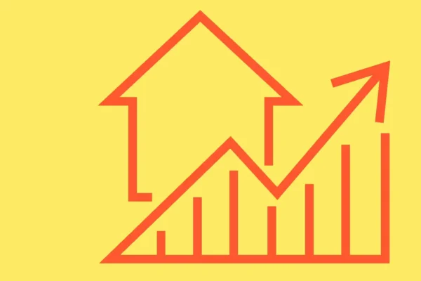 Cartoon home with chart graph going up